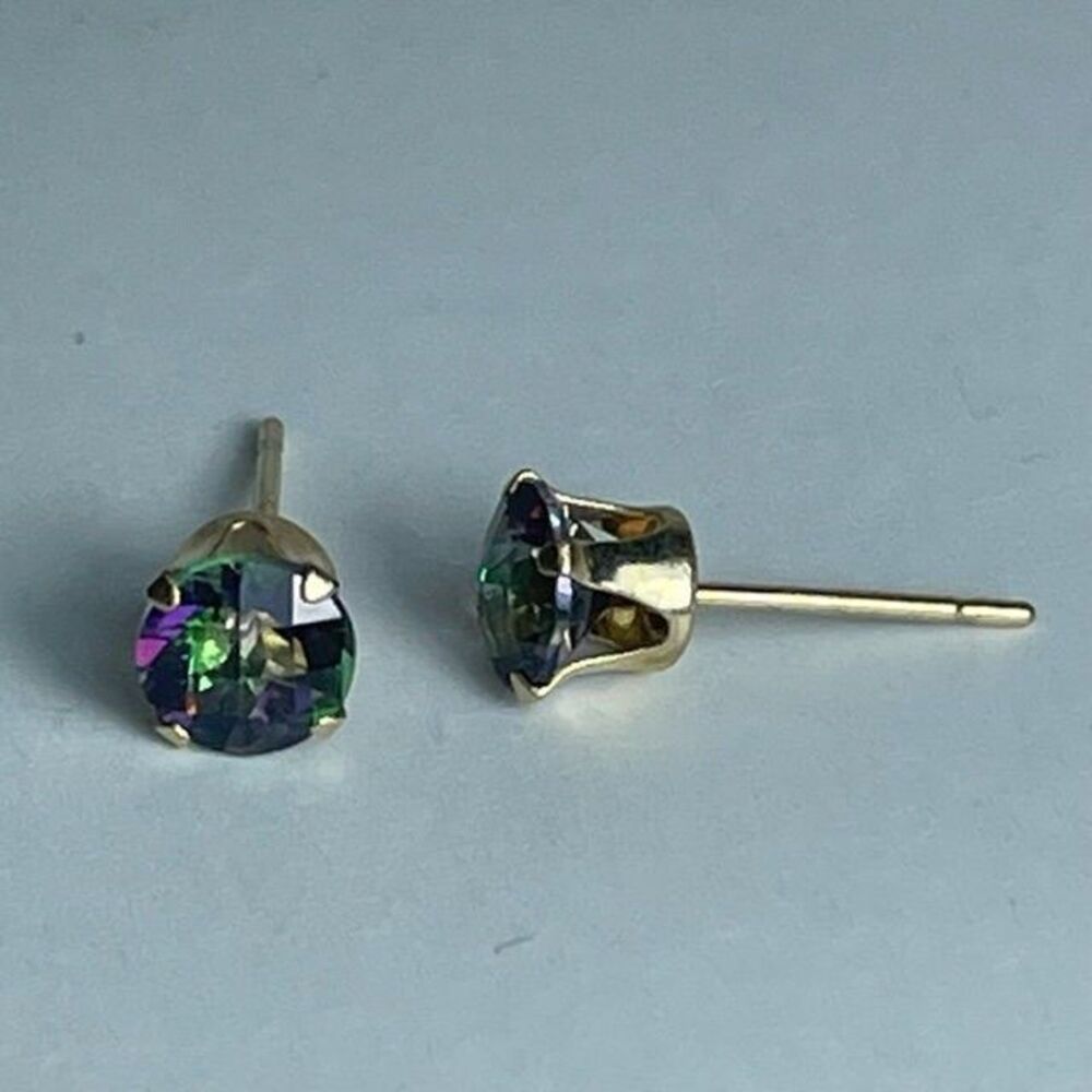 Mystic Topaz 14kt Gold Stud Earrings, 5mm Round Cut - Picture 6 of 7